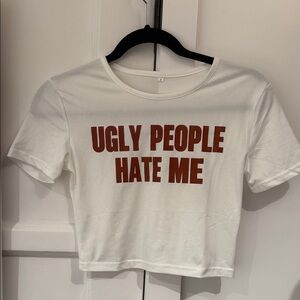 Dolls Kill White Crop Top with Red Text